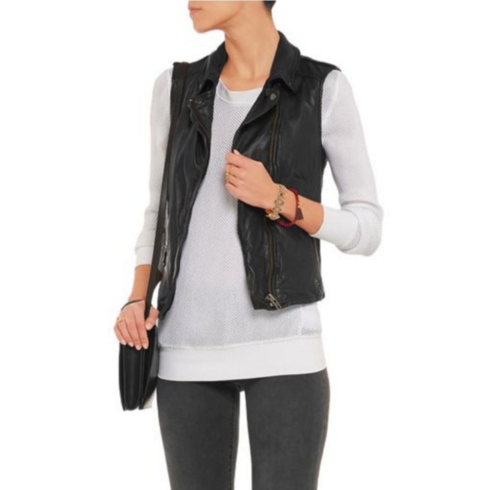 Muubaa Leather Moto Style Black Vest, Size 6